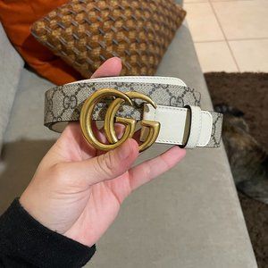 GUCCI GG Marmont leather-trimmed printed coated-canvas belt